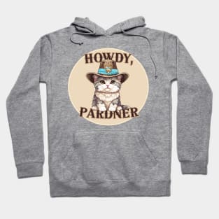 Howdy Pardner/Partner! Cute Gray Tabby Cowboy Kitty Cat - Tan Western Design Hoodie